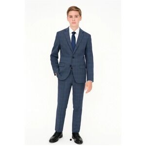 Marc New York Boys Blue Windowpane Suit Jacket 20 Skinny/Pants 18 Skinny New!